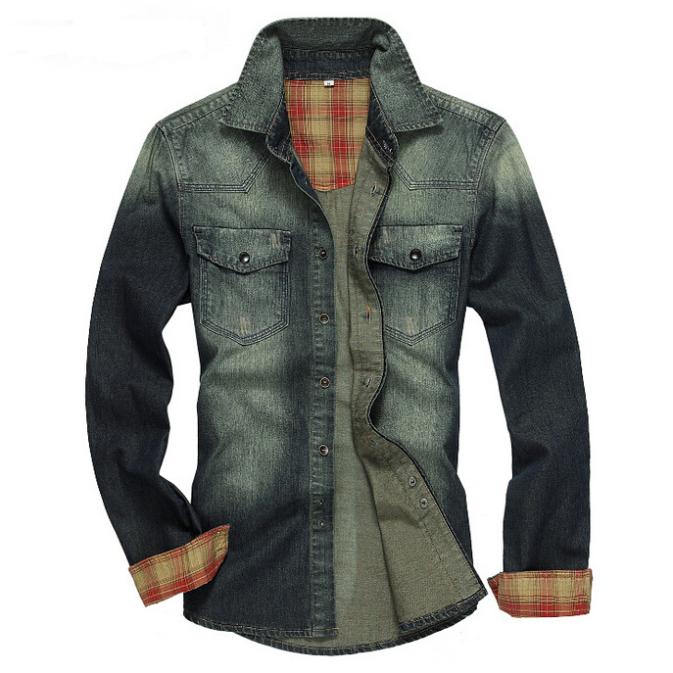 

2020 new Men Denim Shirt Mens Casual Long Sleeve Fashion Slim Jeans Shirts fit male dress, Dark