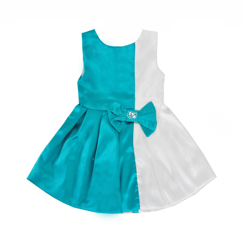 

2020 The Latest Girls Dress Summer Blue and White Stitching Princess Sleeveless Bow Show European and American Ladies Christmas, Lxm003-blue
