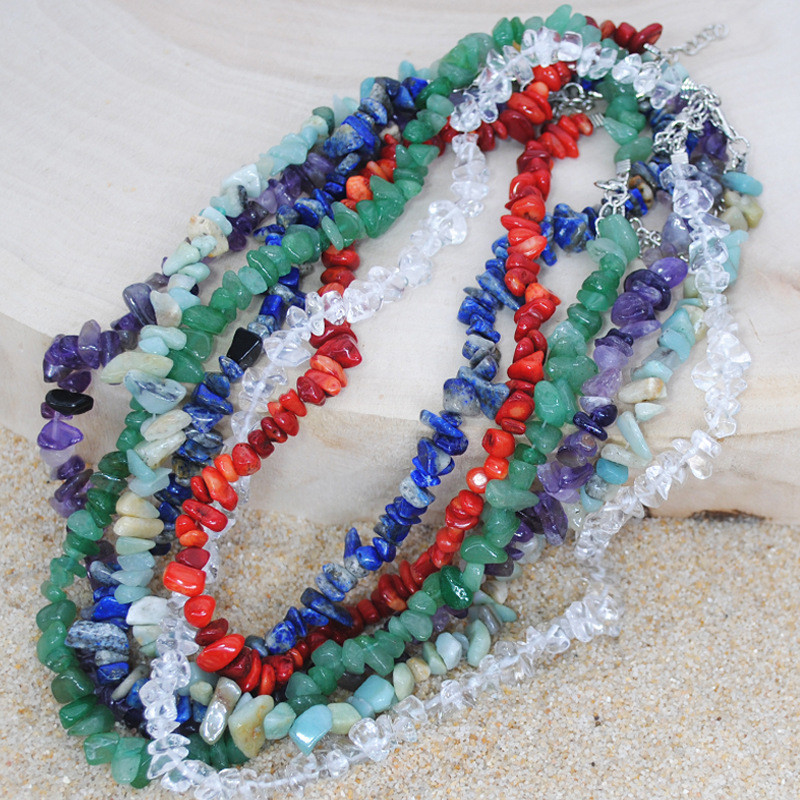 

New Handmade Natural Stone Quarzt Necklace Fashion Boho Irregular Geometric Colorful Stone Pendant Necklace For Women Girls Choker Jewelry