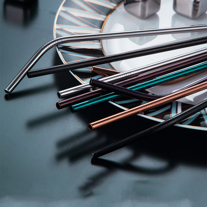 

Colorful 304 Stainless Steel Straws Reusable Straight Bent Metal Drinking Straw With Cleaner Brush Set Party Bar Accessory