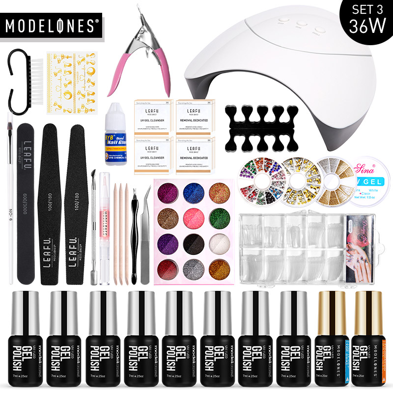 

Led Lamp Dryer Nail Gel Set For Nail Art Tools Semi Permanent UV Gel Varnish Smart Senors Cure Lamp Manicure Kits