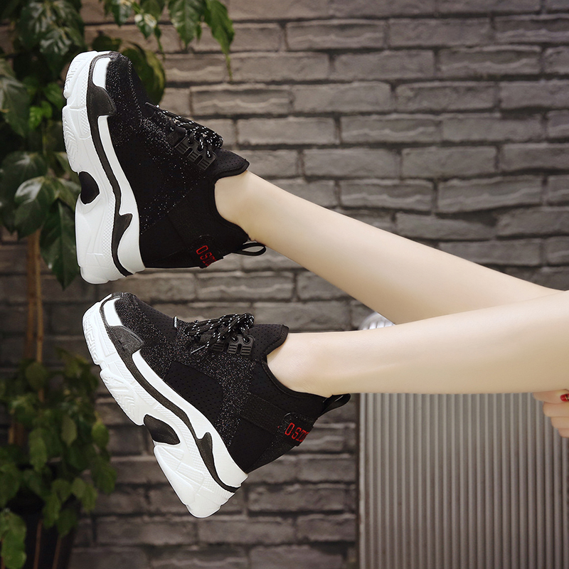 

Hot Sale-Summer Women Sneakers Mesh Casual Platform Trainers White Shoes 12CM Heels Wedges Breathable Woman Height Increasing Shoes