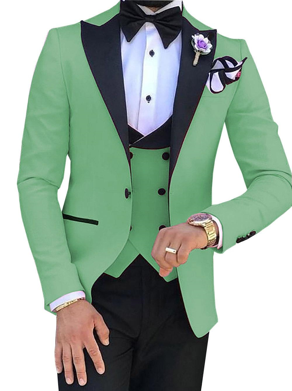 

Fashionable Green tuxedos groom wedding men suits mens wedding suits tuxedo costumes de smoking pour hommes men(Jacket+Pants+Tie+Vest) 014, Same as image