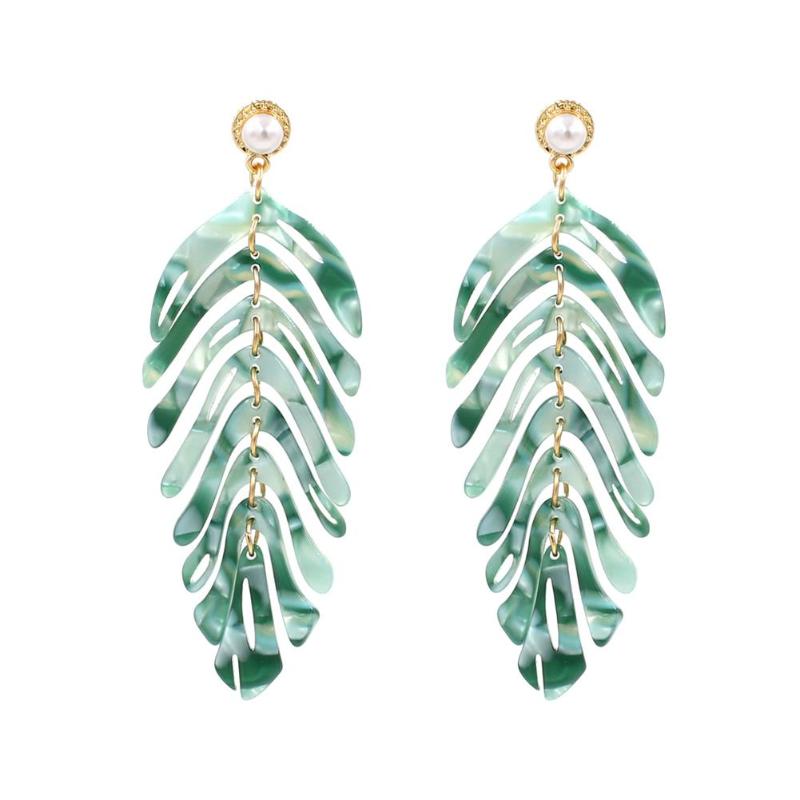 

Dangle & Chandelier Trendy Bohemian Women Resin Leaf Shaped Ear Stud Earrings Party Jewelry Accessory Valentine's Day Gift