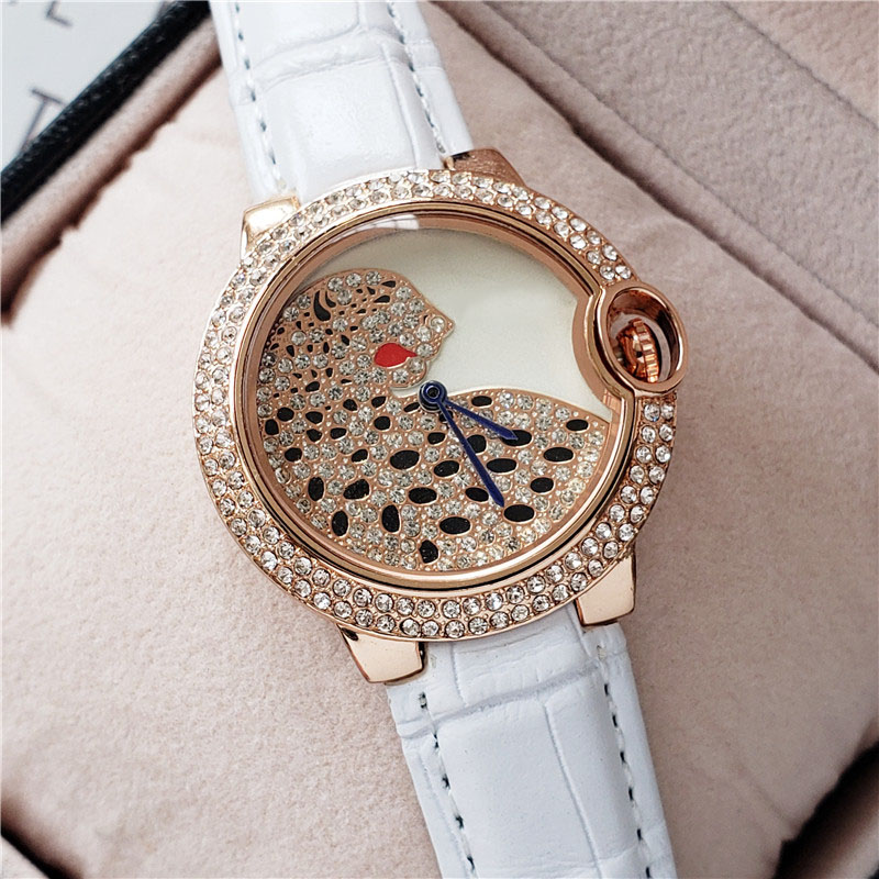 

Fashion Brand beautiful women's Girl leopard crystal style dial Leather strap Quartz wrist Watch CA20, Slivery;brown