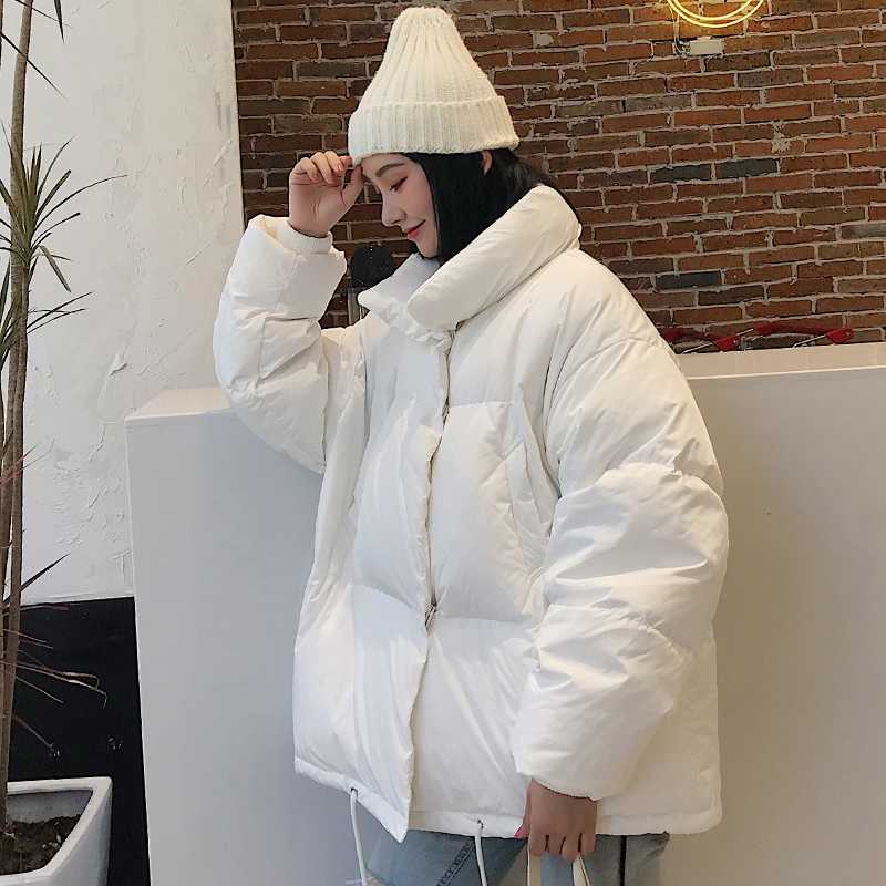 

2019 New Arrival Women Winter Jacket Korean Style Stand Collar Breasted Buttons Female Outwear Coat Fashion Short Parka, Black