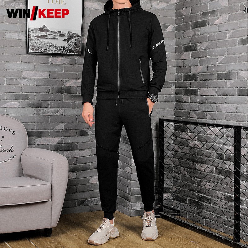 

Men Sportswear Zipper Hooded Jacket Elastic Waist Pants Two Piece Set Plus Size Running Tracksuit Top Quality Sweatpants Sets, Red