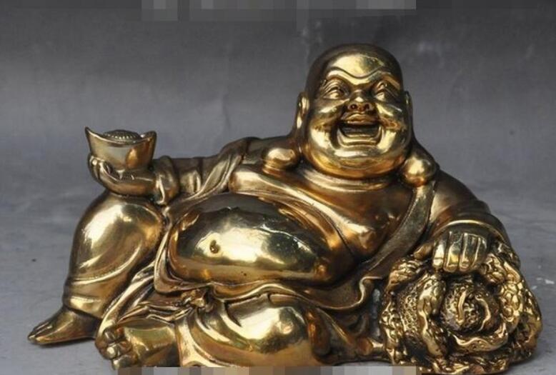 3 cm China Pure Bronze Lucky Wealth Maitreya Buddha Sack Monk Amulet sculpture