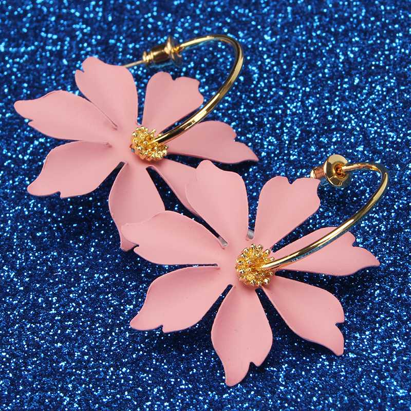 

Hoop & Huggie Colored Petals Earrings Flowers For Women Spray Paint Flower Earring Fashionable Girls Gift
