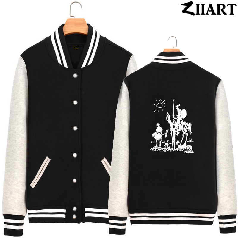 

Pablo Picasso painting Don Quixote de la Mancha the Windmill Girls Woman Full Zip Autumn Winter Fleece Baseball jackets ZIIART, Black