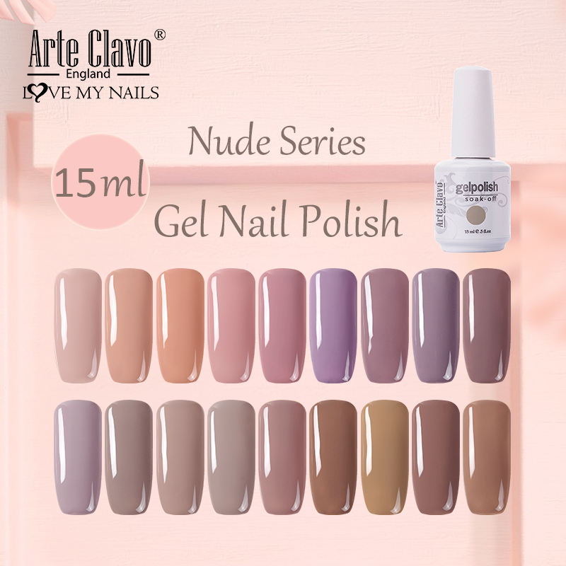 

Arte Clavo 15ml Nude Color Gel Nail Polish Semi Permanent UV LED Gel Polish Lacquer Varnish Nail Art Top Base Coat Art