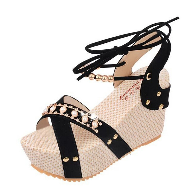 

Women Sandal Wedges Shoes Platforms Peep Toe 2019 Summer Fashion Ladies Dress Shoes Women Heels Sandals Female High Wedge Sandals, Black