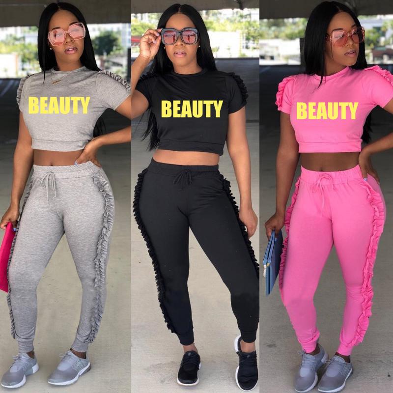 

Women Sportsuits Set Plus Size Sweatsuit Letter Print Top Ans Skinny Pants Two Piece Set Women Trracksuit, Black