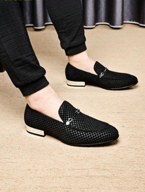 

Handmade Suede leather men dress shoes metal chain buckles Plaid designer mens wedding shoe Zapatos 38-45