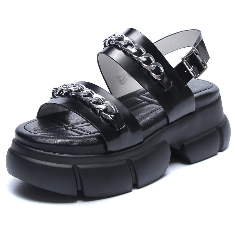 

RASMEUP Chain Style Women's Platform Sandals 2020 Summer Fashion Mesh Breathable Women Comfortable Shoes Ladies Footwear, Black