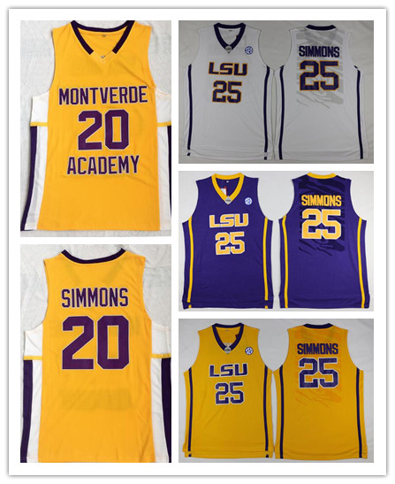 

NCAA LSU Tigers College Ben Simmons Jersey High School Montverde Academy Eagles Ben Simmons Jersey Basketball Sticthed White Yellow Purple