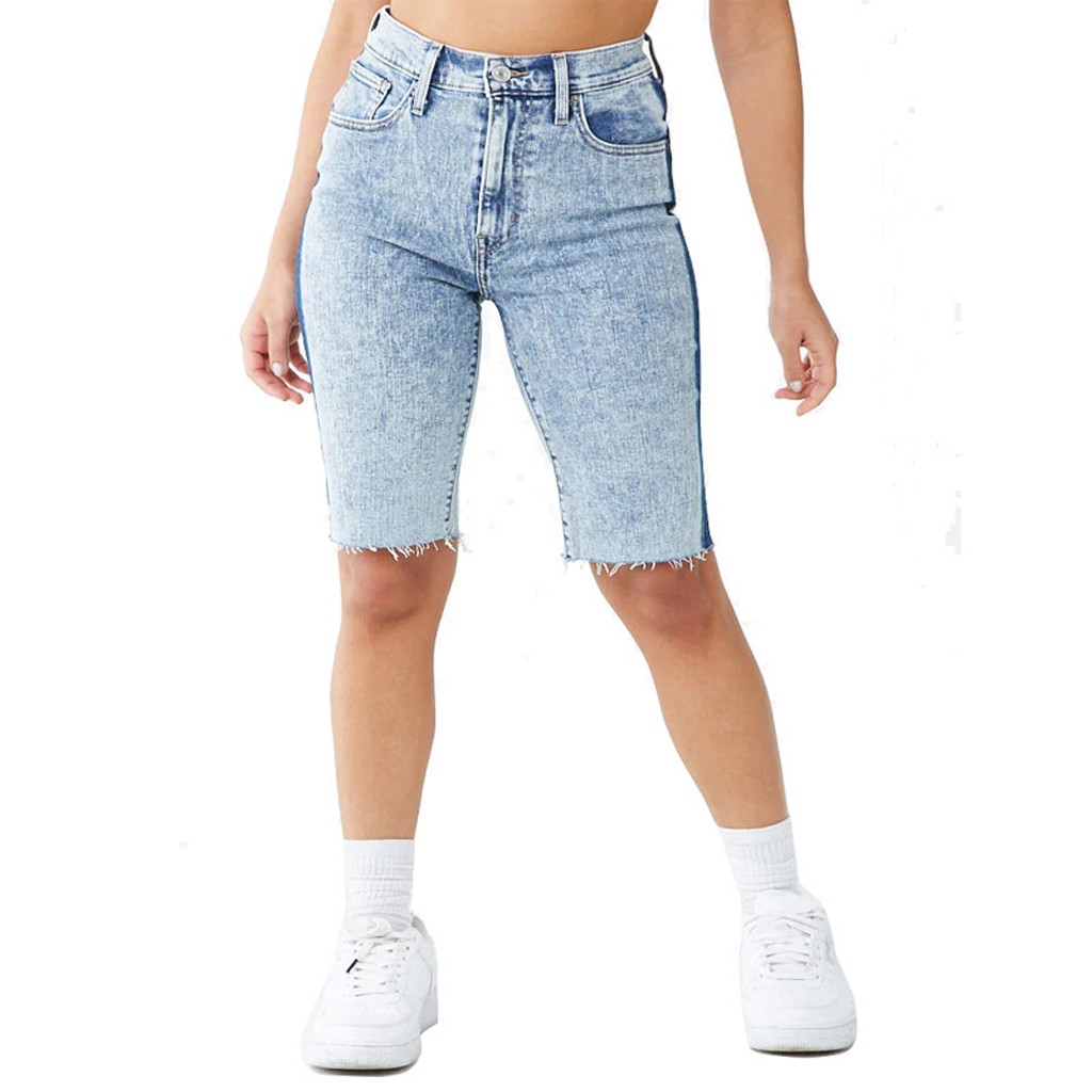 

Women' Pocket Stitching Jeans Skinny Pencil Denim Shorts Sexy High Waist Tassel Ripped Jeans Summer Large Size Denim Short, Blue