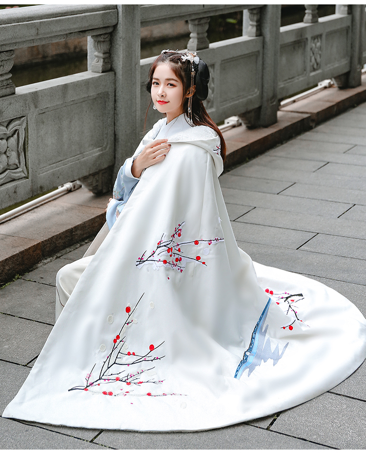 

Chinese style ancient costume hanfu Cloak women's dress embroidered cape coat winter velvet thickened and lengthened cloak