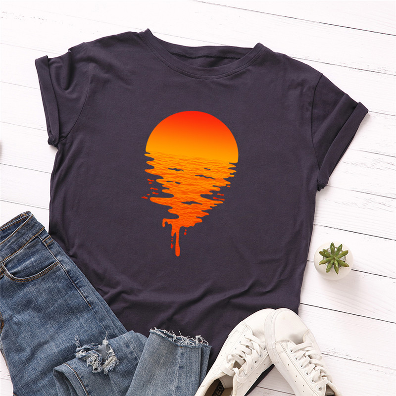 

Plus Size -5XL New Sun Print T Shirt Women Shirts 100%Cotton O Neck Short Sleeve Tees Summer T-Shirt Pink Tops TShirt Women, A1155-yinguang
