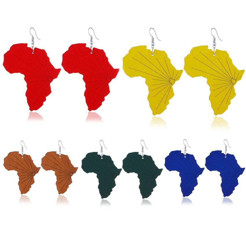 12 Pairs African Map Wooden Earrings African Women Dangle Earrings Natural Ethnic Earrings