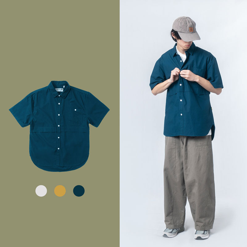 

Men Streetwear Casual Short Sleeve Shirtmale Women Japan Style Vintage Fashion Hip Hop Solid Color Couple Shirt, Blue