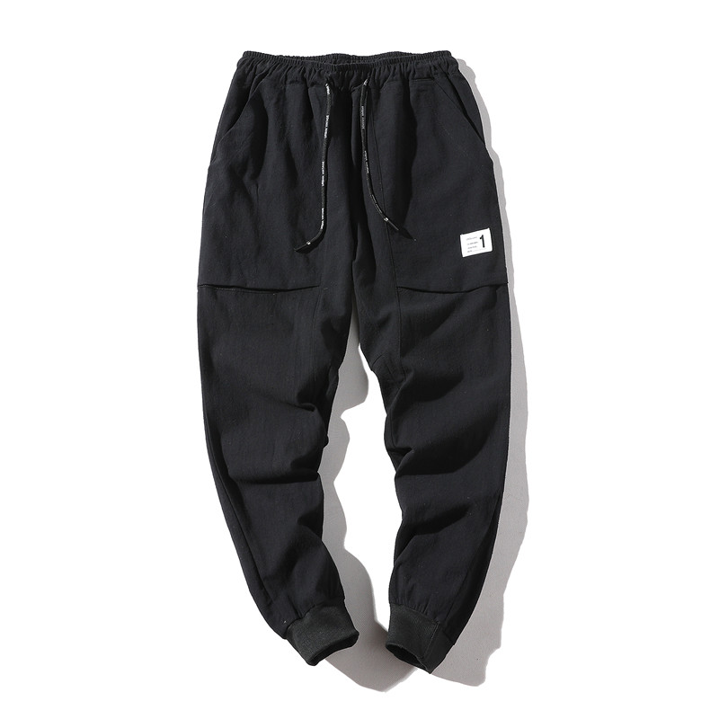 

Summer Casual Cotton and Linen Pencil Pants Men Elastic Waist Slim Fit Sweatpants Men Ankle-length Mens Joggers, Black k113