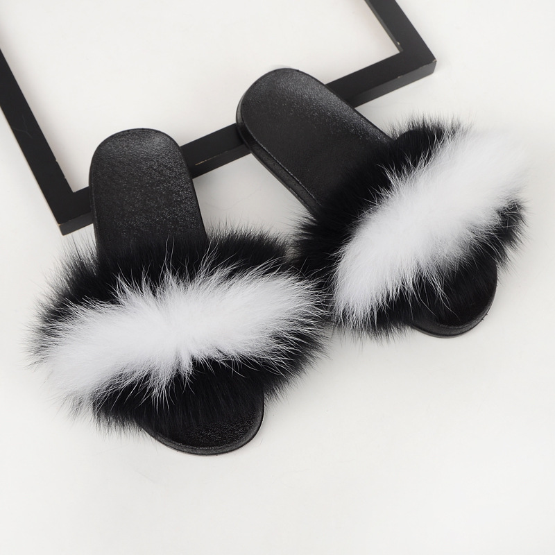 black fox fur sliders