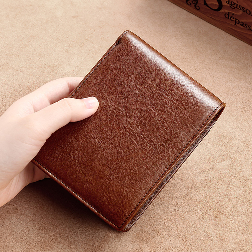 

Genuine Leather Fold Over Purses Men Short Wallet Multi-Card Slots Money Photo Holder Banknote Pocket Cowhide Business Wallets Gift, Coffee