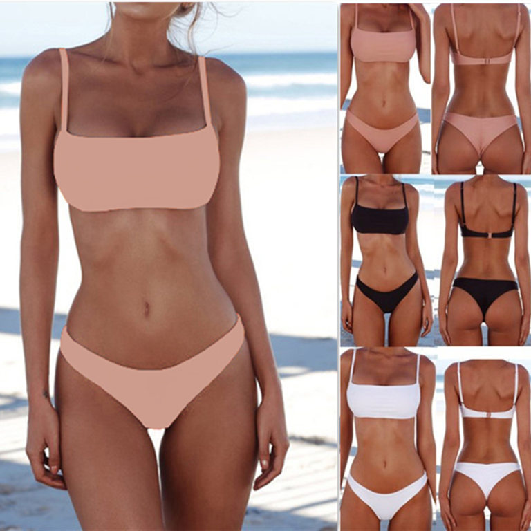 

Hot Sale 8 Colors Sexy Solid Thong Two-Piece Bikini Set Swimwear Women Swimsuit High Quality Bathing Suit Female Beach Wear