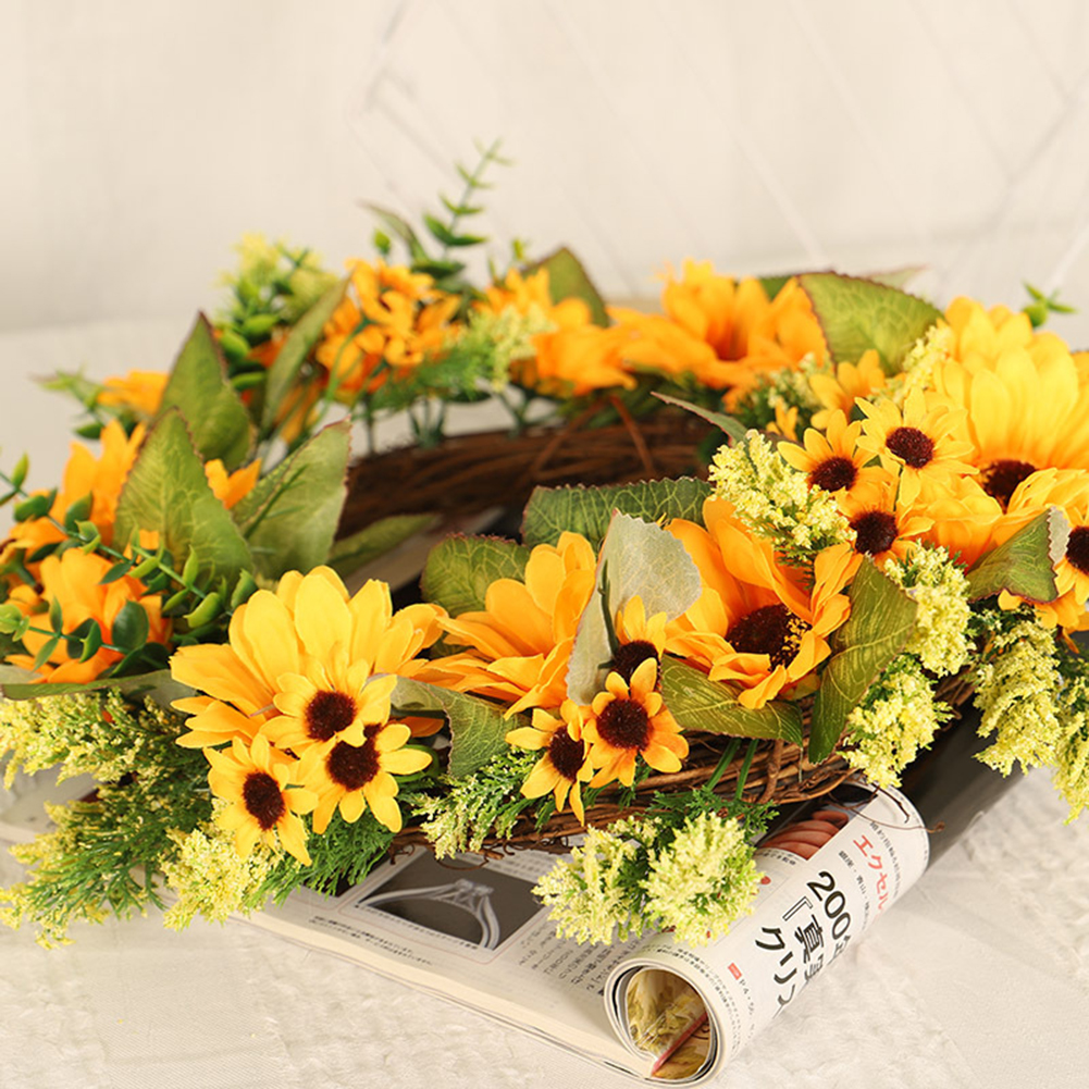 

Christmas Fake Flower Wreath Simulation Milan Flower Garland with Green Ring for Home Door Hanging Xmas Tree Party Decoration, 25cm