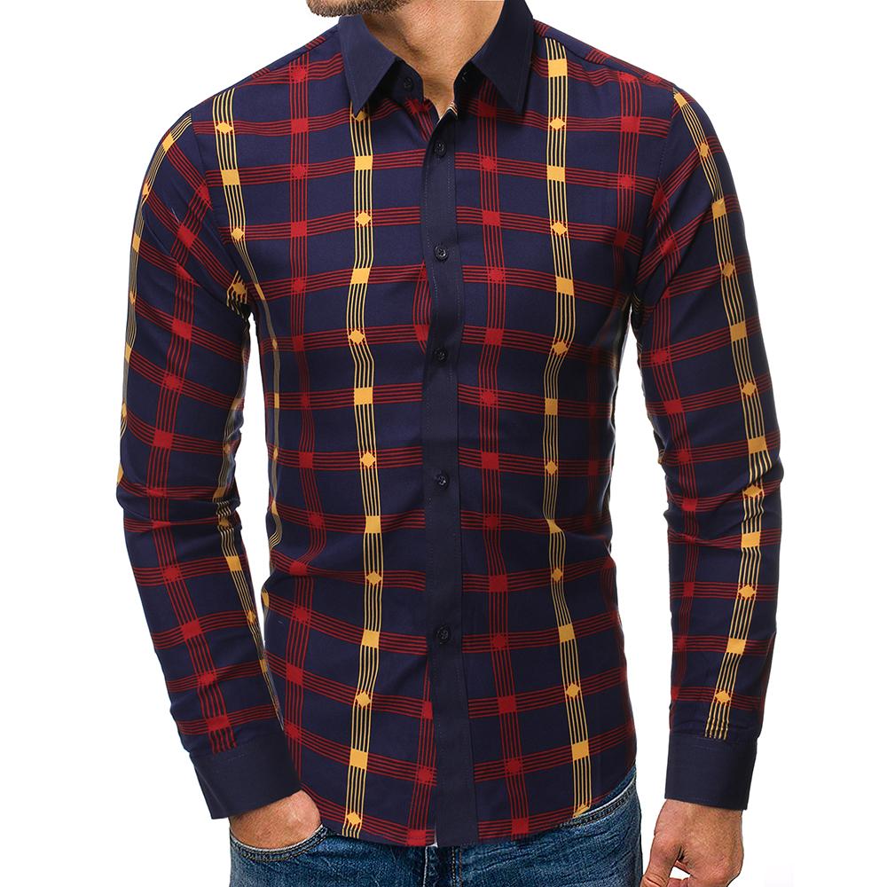 

Men's Casual Shirts Shirt Business Long Sleeve For Man Check Grid Plaid Blouse Men Fashion Colorblock Slim Fit, Wine red1603a-7037