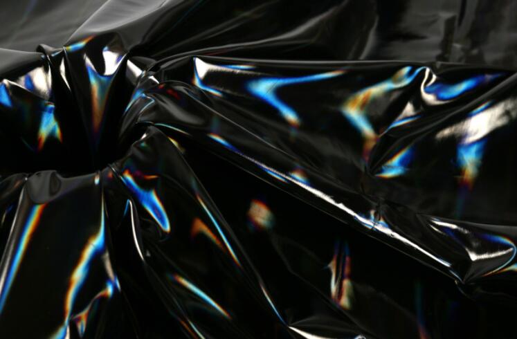 

Fashion Black Light soft waterproof laser coat metal jacket pu lether fabric diy textiles patch Cotton cloth wedding mannequin fabric C567