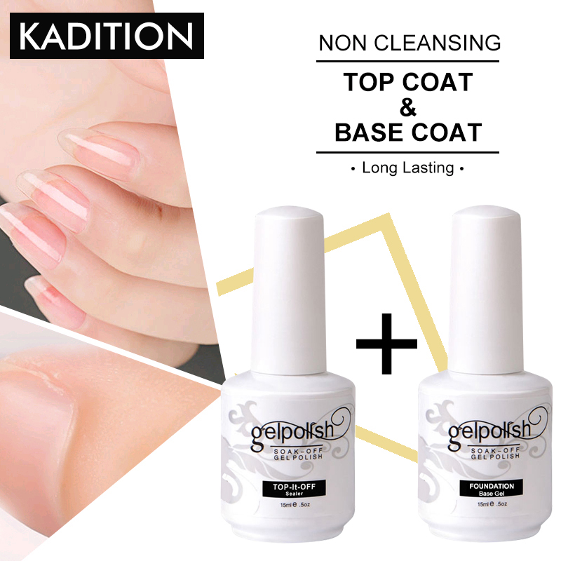 

KADITION Nail Gel Polish 2 Pcs Base Coat and Topcoat Gel Nail Polish Set Topcoat + Basecoat 15 Ml Long Long Soaked Nails, Fs001