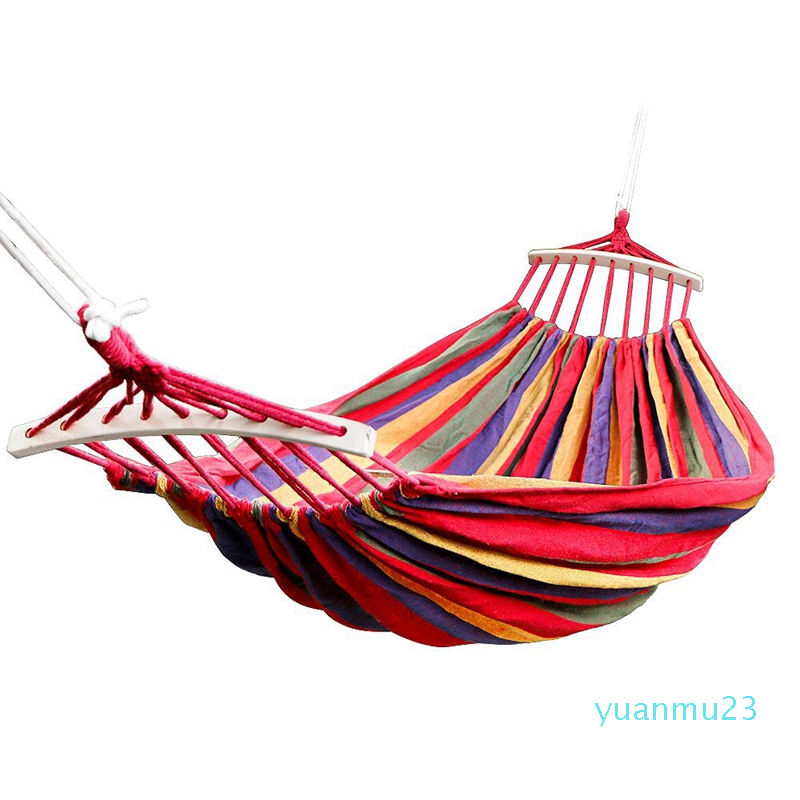 

Wholesale-Double Hammock 450 Lbs Portable Travel Camping Hanging Hammock Swing Lazy Chair Canvas Hammocks(Red)