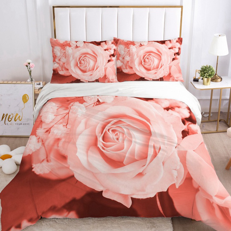 

3D Duvet Cover Set Bedding Sets Double Queen Blanket Quilt Cover Country Pink Flowers Bedclothes Bed Linings EUR UK 2-3pcs/set, Flower 023-white-d