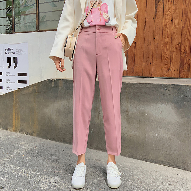 

Mozuleva 2020 Winter All-match High Waist Wide-legged Pants Candy Color Thin Suit Pants Female Loose Trousers Women Harem, Beige