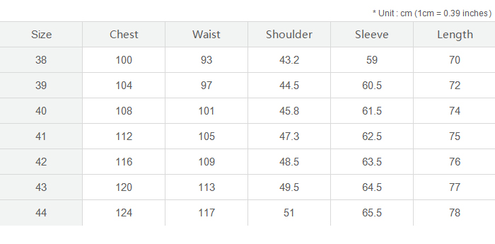 Men S Long Sleeve Size Chart