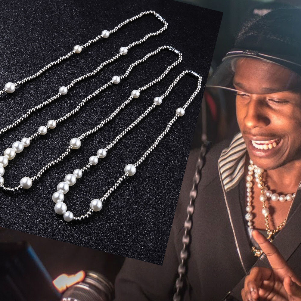 

New Fashion Mens Necklace Hip Hop Stainless Steel Pearl Beaded Necklace Jewelry Unisex Clavicle Chain Necklaces Gifts