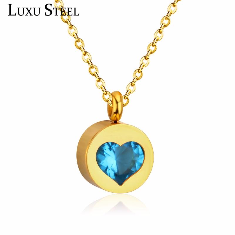 

LUXUSTEEL Exquisite Jewelry White/Red/Blue/Black/Pink Heart Crystal Round Pendants Necklaces For Women Choker Necklaces Gift