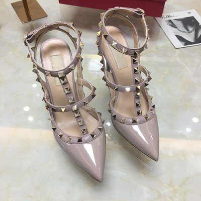 

Designer Pointed Toe 2-Strap dress shoes with Studs Patent Leather rivets Sandals Women Studded Strappy valentine high heels, As pic 1