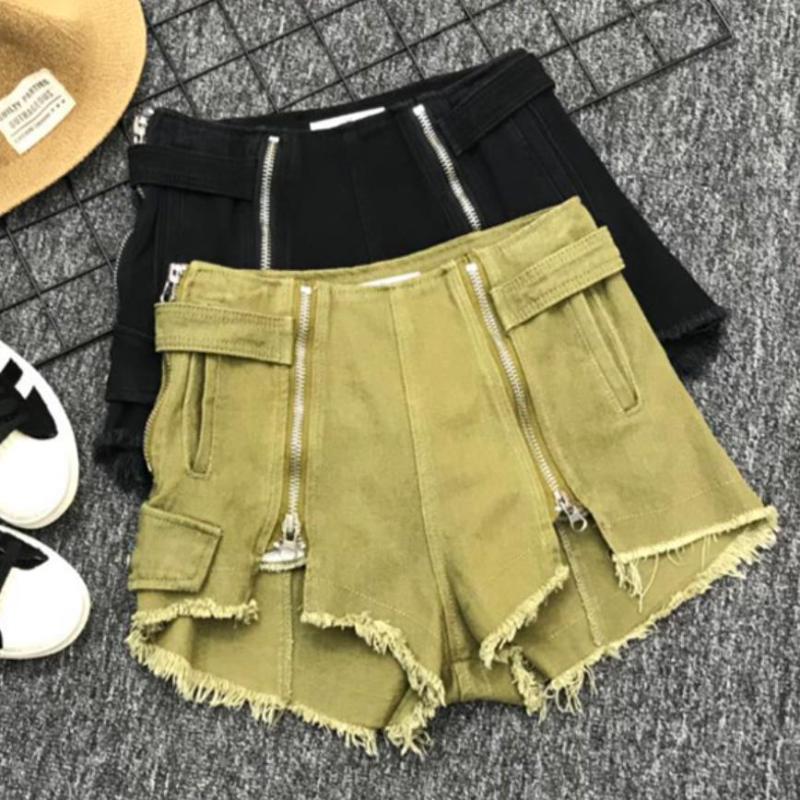 

2020 SUMMER Women Tassel Hot Short WIDE LEG Zipper Open Crotch Sexy Denim Booty Sexy Jeans Shorts P, Black