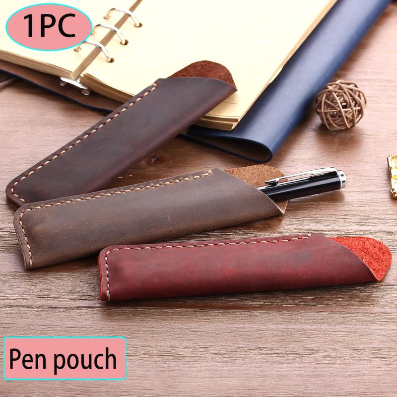 

Handmade Genuine Leather Fountain Pen Case Holder Pencil Pen Bag Vintage Retro Style Protective Sleeve Cover Stationery