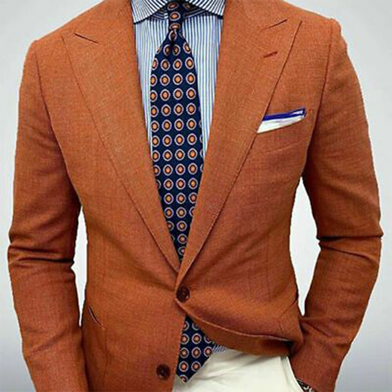 

ANNIEBRITNEY 2020 Summer Orange Slim Fit Linen Men Suit With Ivory Pants Beach Groom Wedding Tuxedo Prom Wedding Business Suit, Custom