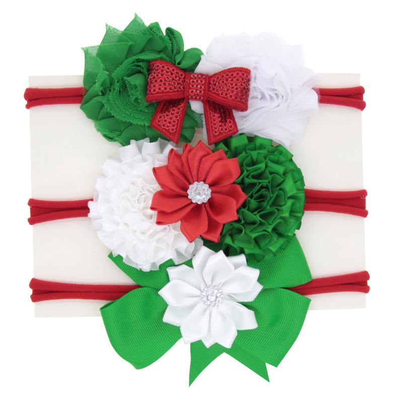 

3PCS Christmas Decor Kids Flower And Bow Headband elastic Hair Band Party Fancy Dress Cosplay Costume, As pic