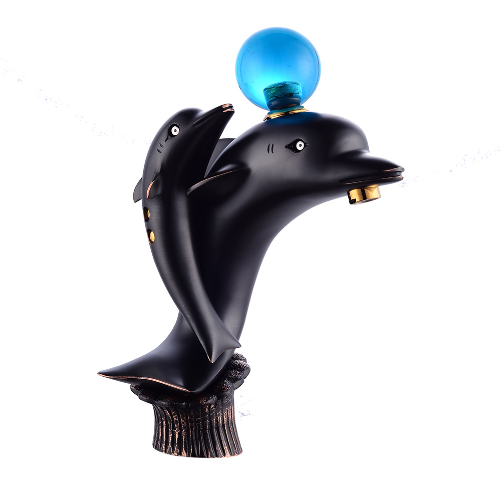 

ORB Black Brass Dolphin faucet Bathroom Faucet Vessel Sink Basin Mixer Tap Cold Hot Water taps Gold Color Chrome KH007B