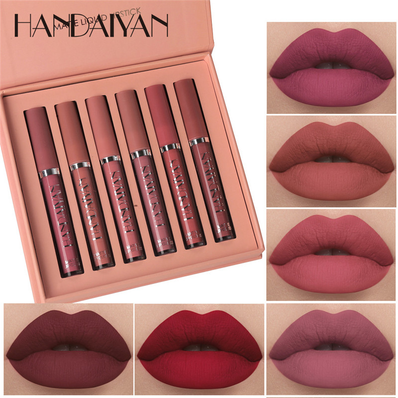 

6PCS/SET Handaiyan velvet matte lip gloss purple red earth nude pigment long lasting waterproof liquid lipstick cream