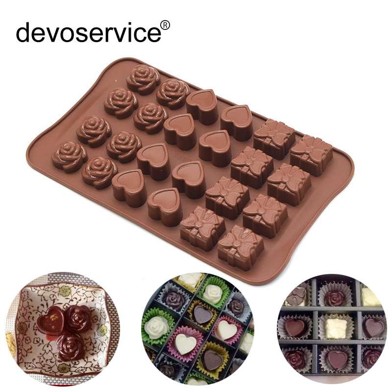 

1Pcs Silicone Chocolat Mold Fondant Mold - 24 Holes Heart Flower Shape Silicone Soap - Random Color Cake Decorating