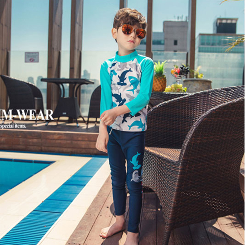 

swimwear boy's long sleeve split dolphin sun protection swimwear baby middle and big children's long