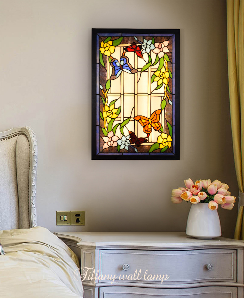Butterfly Shape Wall Lamp Plant stained Glass wall lamp living room ceiling lamps fairy European retro bedroom lighting Wall lamp kitchen-image-548332932