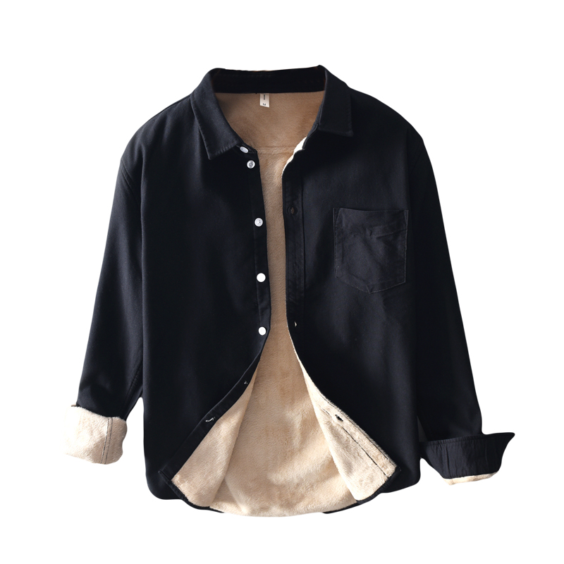 

Casual Shirts Men Full Sleeves Jeans Shirt Flannel Men Long Sleeve Denim Shirts Slim Fit Cotton Warm Shirt Winter II50CS, Black